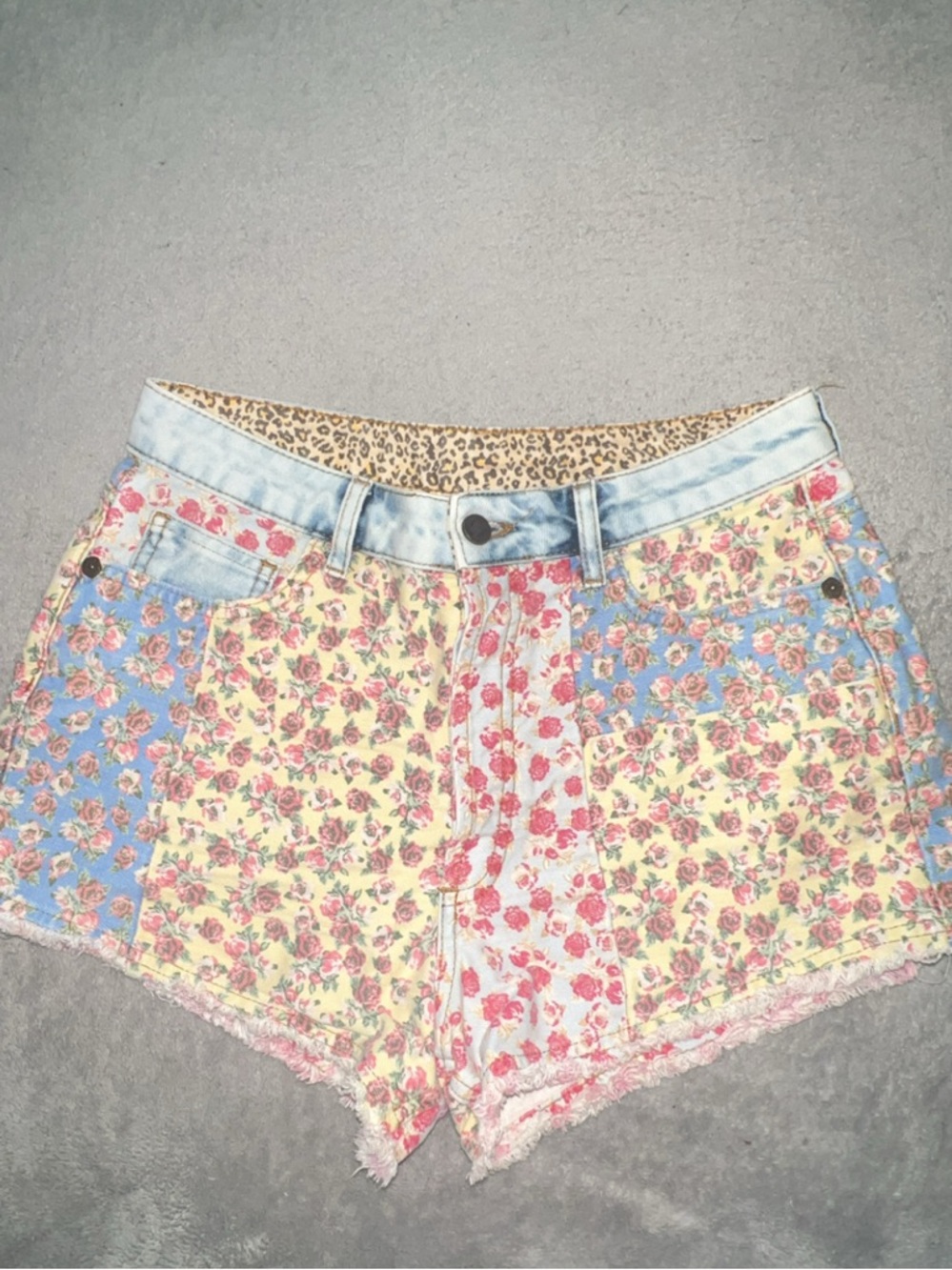 Farm Rio/Anthropologie Patchwork Floral Jean Shorts